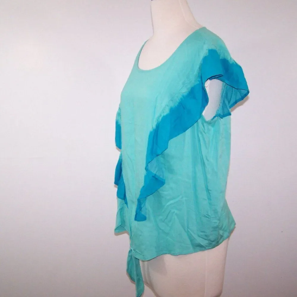 A.N.A Shirt Top XL Boho Tie Dye Ruffle Tie Front Keyhole Hippie Blouse New - Picture 6 of 10